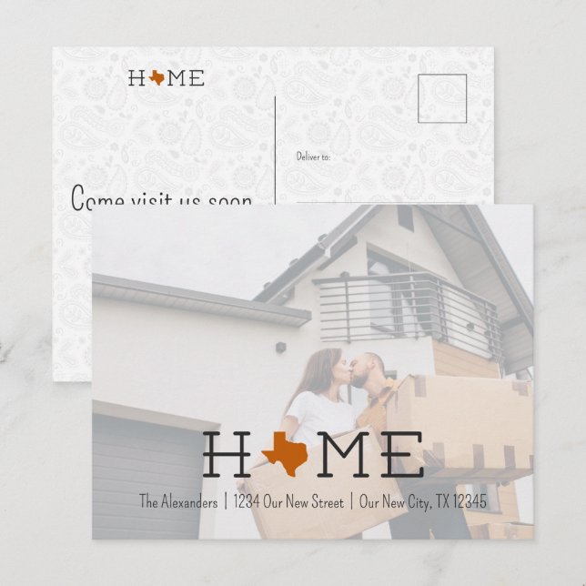 Burnt Orange HOME Texas Moving Announcement Postcard (Front/Back)