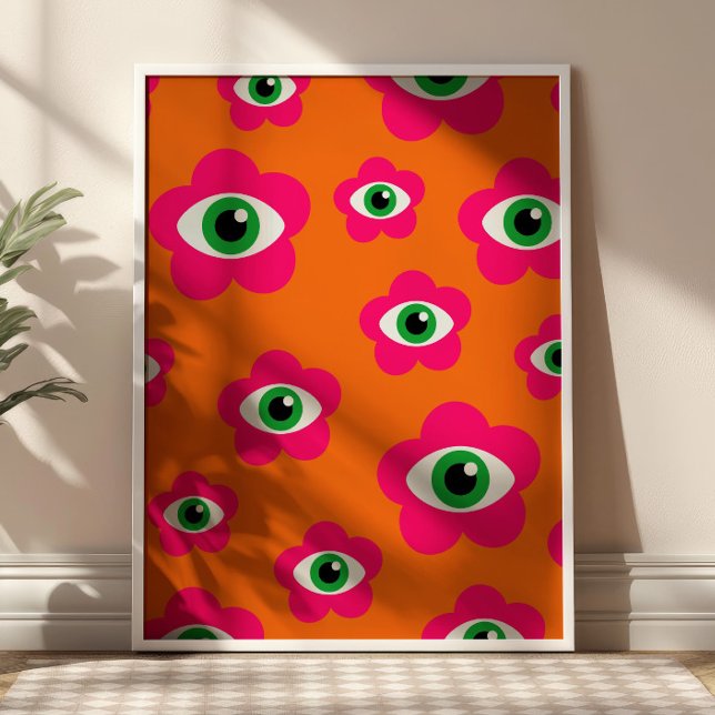 Burnt Orange& Hot Pink Evil Eye Daisies Funky Poster (Creator Uploaded)