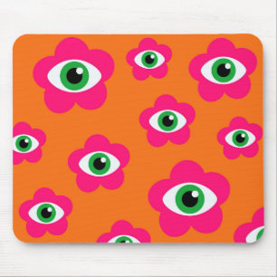 Burnt Orange& Hot Pink Evil Eye Daisy Patttern  Mouse Pad
