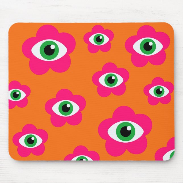 Burnt Orange& Hot Pink Evil Eye Daisy Patttern  Mouse Pad (Front)