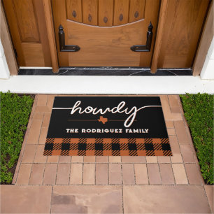 Burnt Orange Howdy Buffalo Plaid Doormat