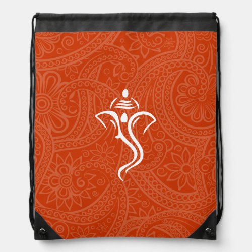 Burnt Orange Indian Swirl  Ganesha Drawstring Bag