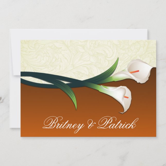 Burnt Orange Ivory Calla Lily Wedding Invitations (Front)