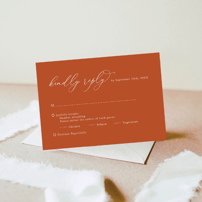 Burnt Orange Kindly Reply Wedding  RSVP Card (Creator Uploaded)