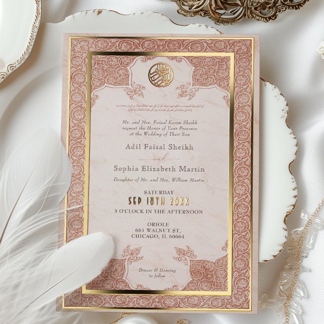 Burnt Orange Lace Traditional Muslim Wedding Foil Invitation (Creator Uploaded)