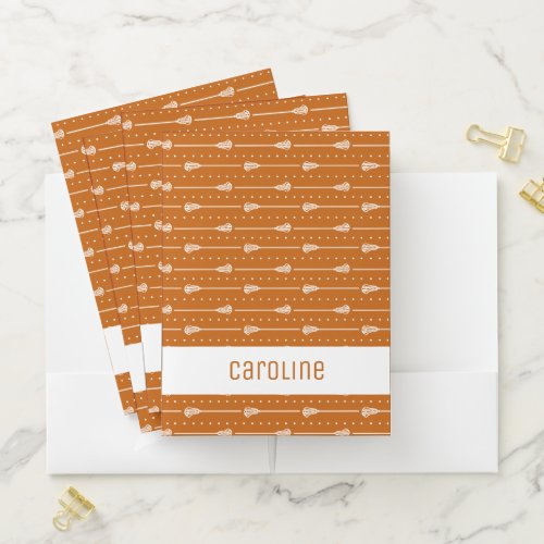 Burnt Orange Lacrosse White Sticks Patterned Pocket Folder