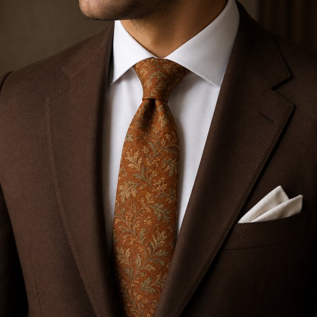 Burnt Orange Leaf Damask Neck Tie (Creator Uploaded)