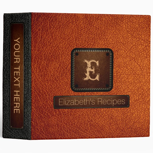 Burnt Orange Leather Elegant Monogram Binder (Front/Spine)