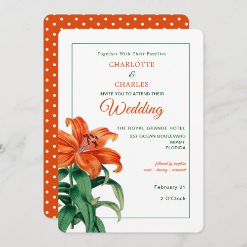 Burnt Orange Lily Stylish Floral Wedding Invitation