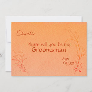 Burnt Orange Line-art Leaves Ombré Autumn Wedding Invitation