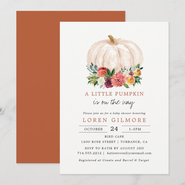 Burnt Orange Little Pumpkin Baby Shower Invitation (Front/Back)