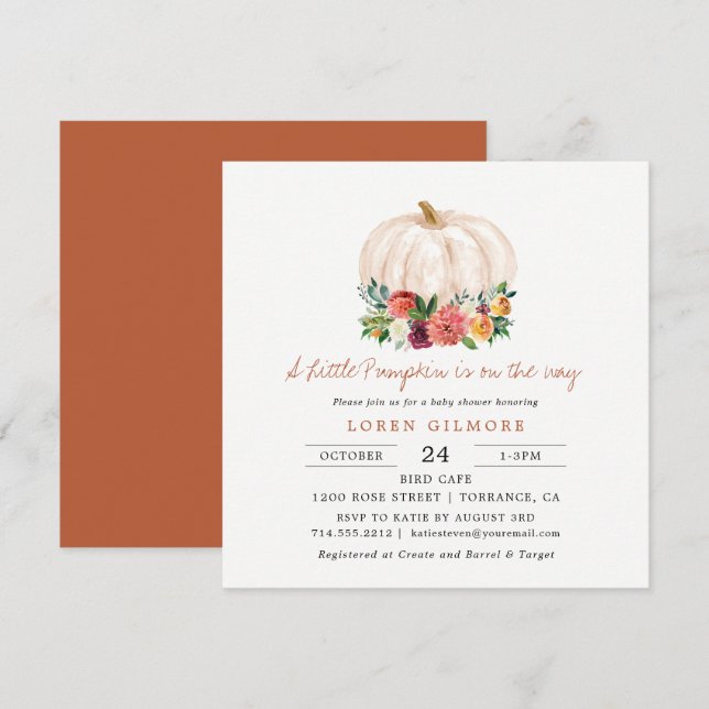 Burnt Orange Little Pumpkin Fall Baby Shower Invitation (Front/Back)