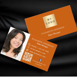 Burnt orange logo photo Qr code social media Business Card