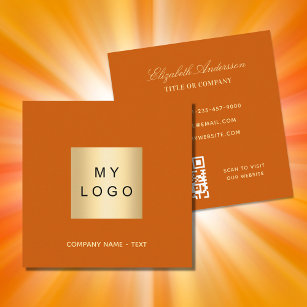 Burnt orange logo QR code minimalist Square Business Card