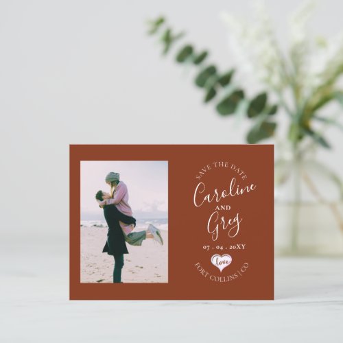 Burnt Orange Love Typography Photo Save the Date Announcement Postcard