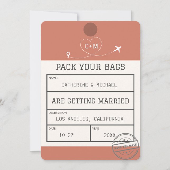 Burnt Orange Luggage Tag Save The Date (Front)