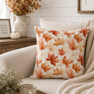 Burnt Orange Maple Leaf Fall Farmhouse Throw Pillow