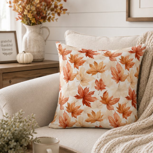 Burnt Orange Maple Leaf Fall Farmhouse Throw Pillow (Creator Uploaded)