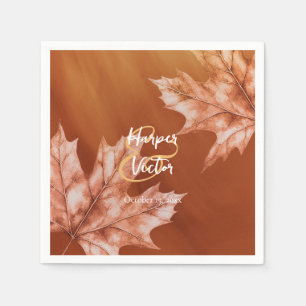burnt orange maple leaves accent fall wedding napkins