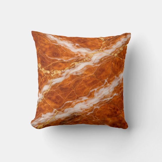 Burnt Orange Marble with White Swirls & Gold Veins Throw Pillow (Front)