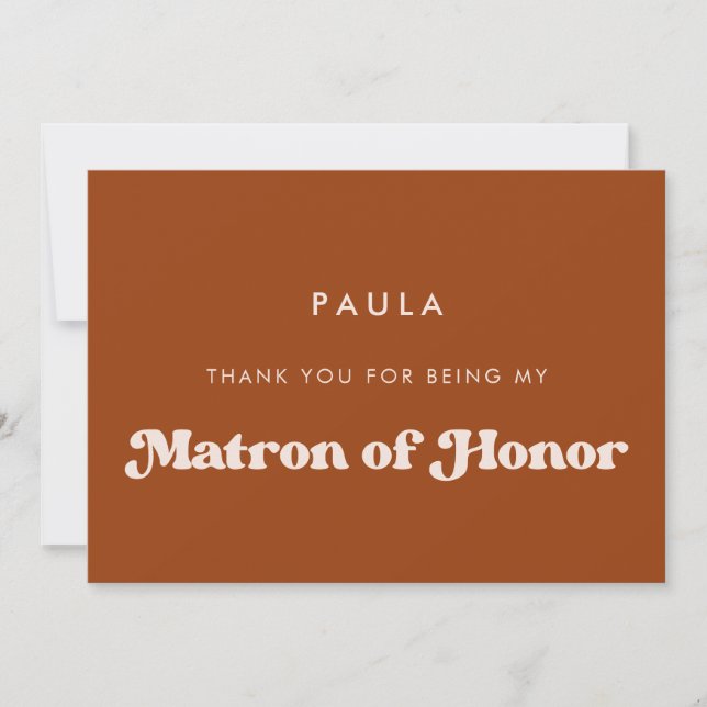 Burnt Orange Matron of honor Thank you card (Front)