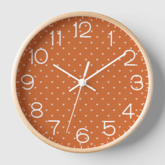 Burnt Orange Mini Hearts Background Clock