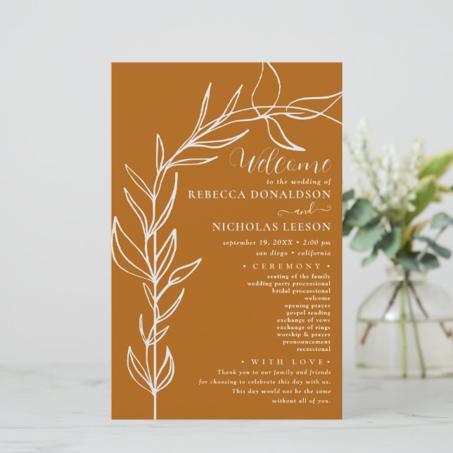 Burnt Orange Minimal Arch Wedding Program (Standing Front)