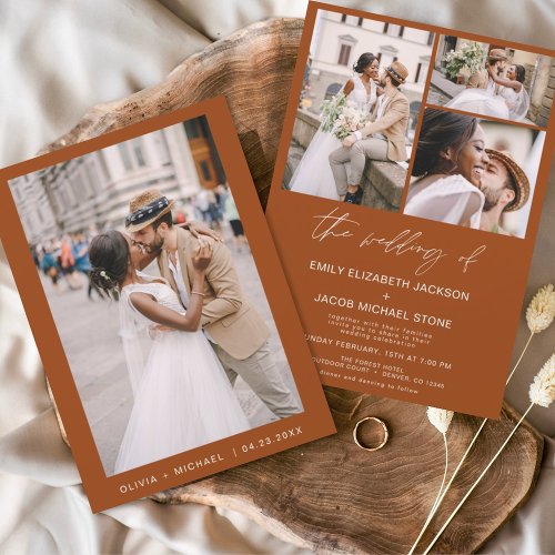 Burnt Orange Minimalist Elegant Photo Wedding  Invitation