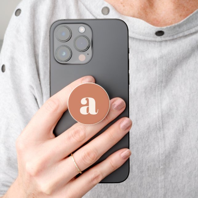 Burnt Orange Minimalist Lowercase Monogram Initial PopSocket (Hand)