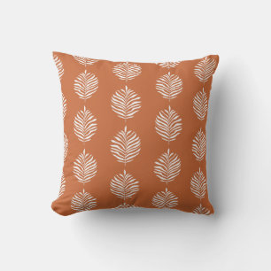Burnt Orange Minimalist Palm Leaf Pattern Throw Pillow