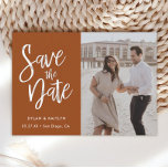 Burnt Orange Minimalist Photo Save the Date Announcement<br><div class="desc">Modern Script Gray Minimalist Photo Save the Date Announcement Cards</div>