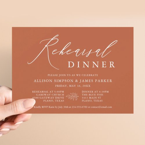 Burnt Orange Minimalist Rehearsal Dinner Invitation