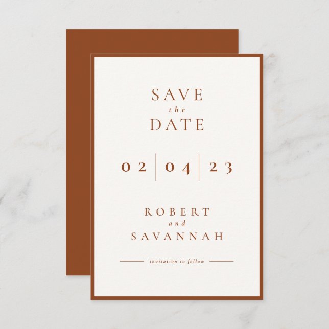 Burnt Orange Minimalist Save the Date Card (Front/Back)