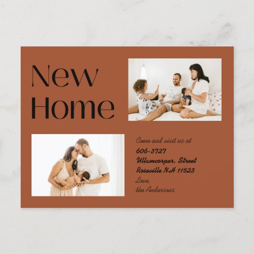 Burnt Orange Minimalist Two Photo New Home Moving Announcement Postcard