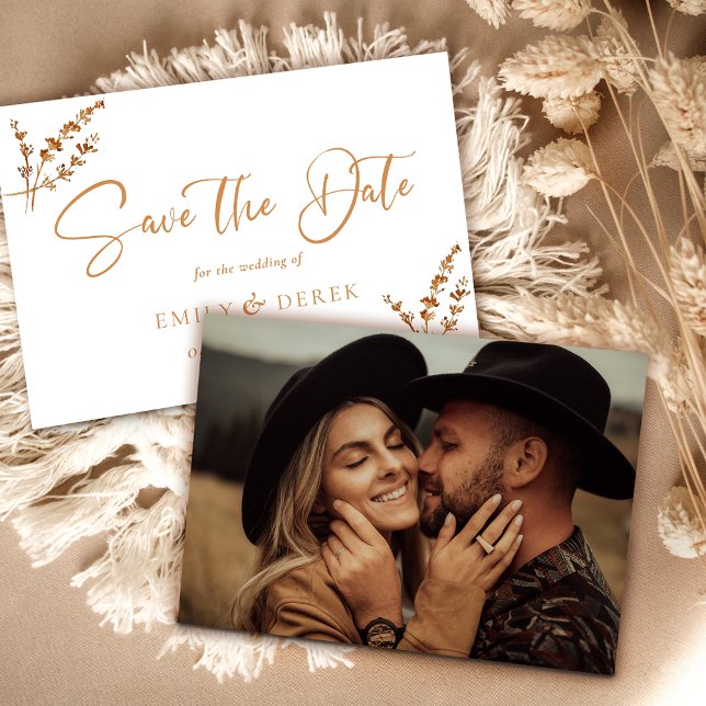 Burnt Orange Minimalist Wedding Save The Date Invitation (Creator Uploaded)