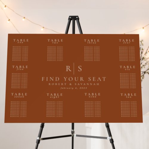 Burnt Orange Minimalist Wedding Seating Chart Foam Board