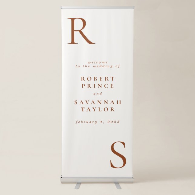 Burnt Orange Minimalist Wedding Welcome Retractable Banner (Front)