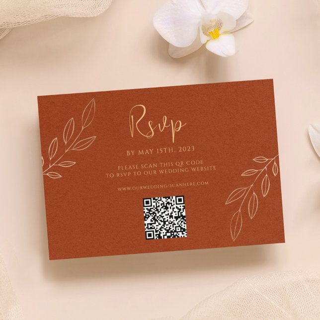 Burnt Orange Modern Boho Wedding RSVP QR Code Card (Burnt Orange Modern Boho Wedding RSVP QR Code)