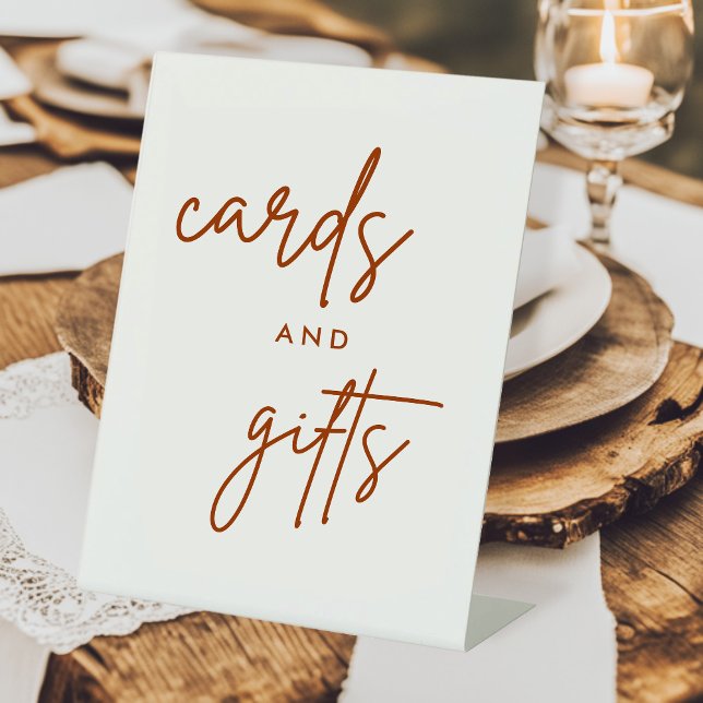 Burnt Orange Modern Cards and Gifts Wedding Table Pedestal Sign (Creator Uploaded)
