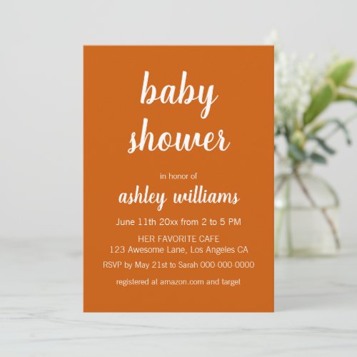 Burnt Orange Modern Elegant Baby Shower Invitation