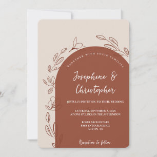 Burnt orange Modern Floral Arch Terracotta Wedding Invitation