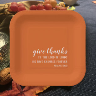 Burnt Orange Modern Give Thanks Thanksgiving Paper Plates