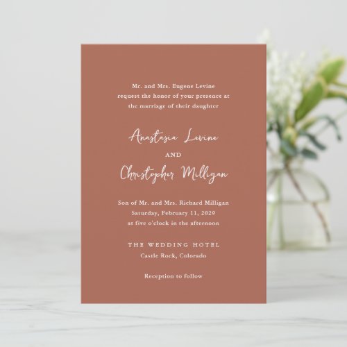 Burnt Orange Modern Handwriting Elegant Wedding Invitation