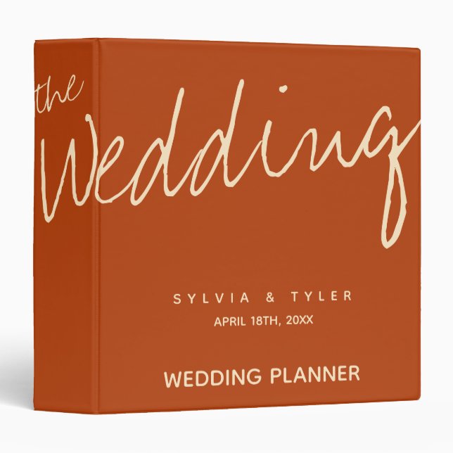Burnt Orange Modern Minimalist Wedding Planner 3 Ring Binder (Front/Spine)