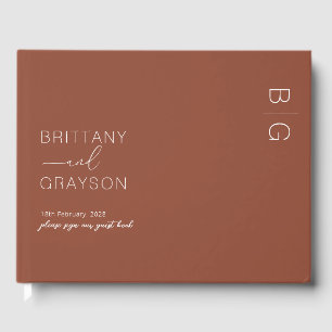 Burnt Orange Modern Monogram Photo Wedding Guest Book