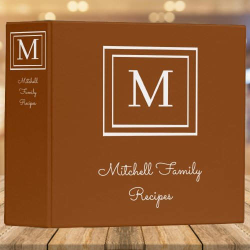 Burnt Orange Modern Monogram Recipe Binder