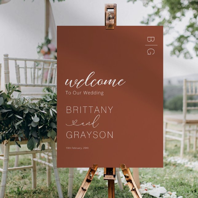 Burnt Orange Modern Monogram Wedding Welcome Foam Board (Creator Uploaded)