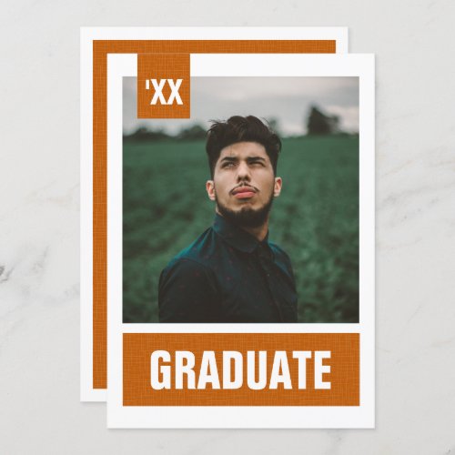 Burnt Orange Modern Textured Photo Graduation Invitation