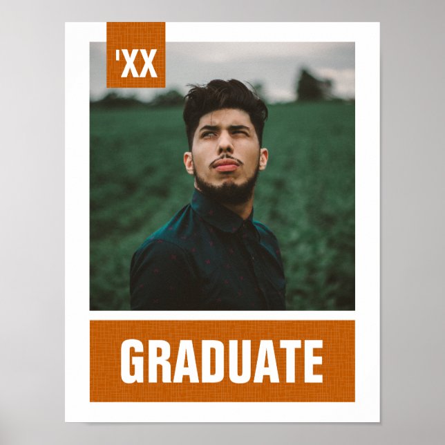 Burnt Orange Modern Textured Photo Graduation Poster (Front)