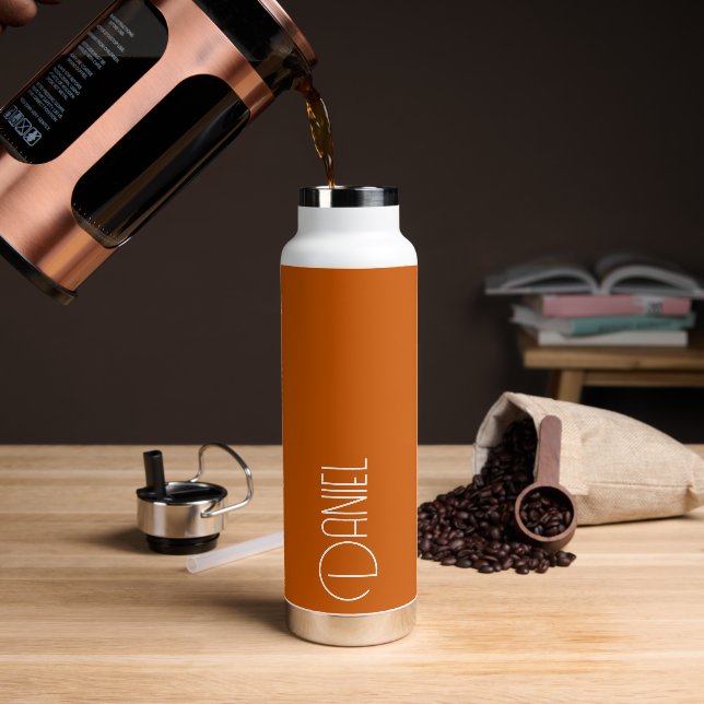 Burnt Orange Modern Typography Personalized Water Bottle (Coffee)